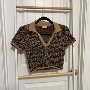 Debut Tan and Black Geometric Crop Top